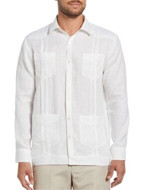 Cubavera Mens Solid Linen White Sport Shirt Size XL Guayabera